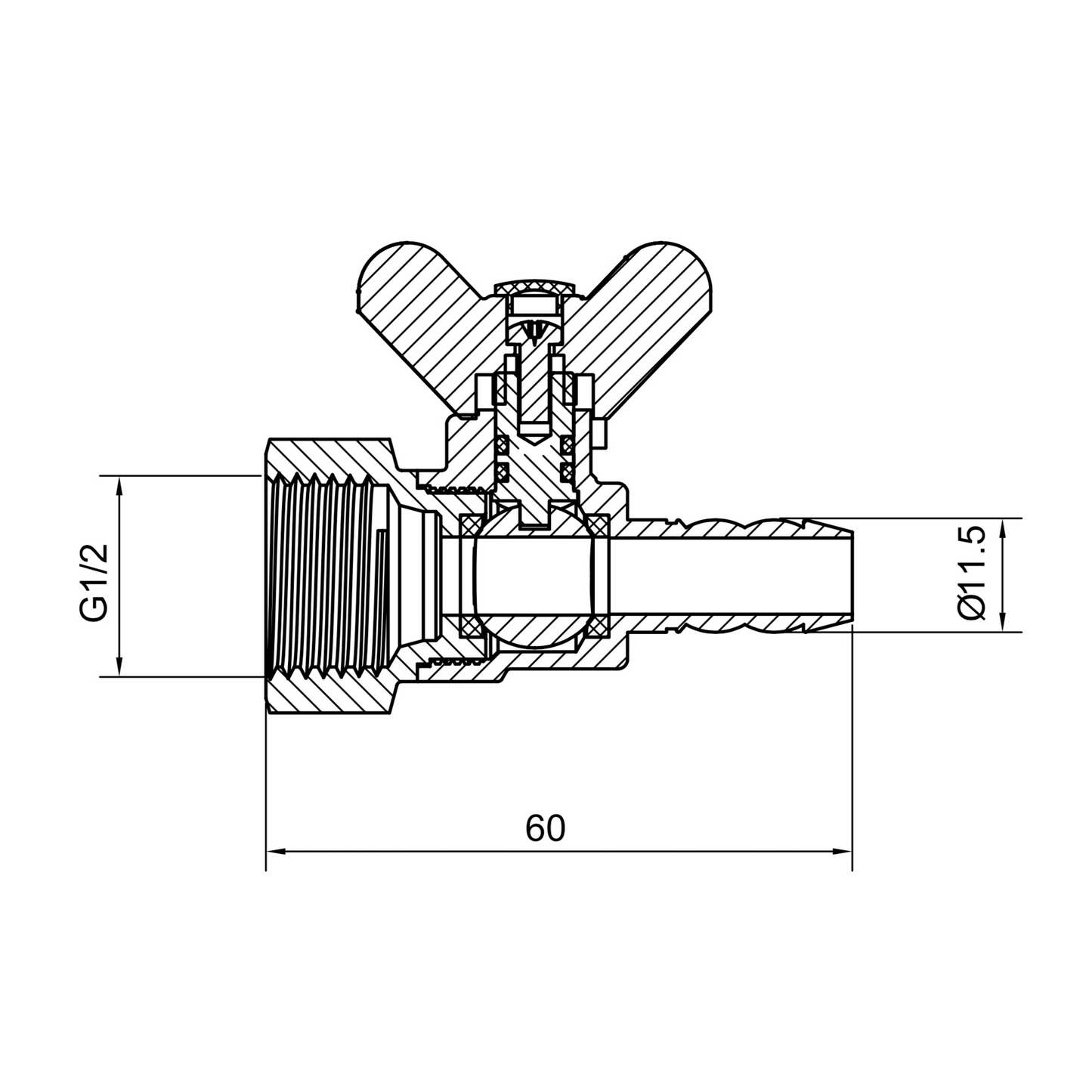 Brass ball valve with butterfly handle (F/hose connector)YH-216